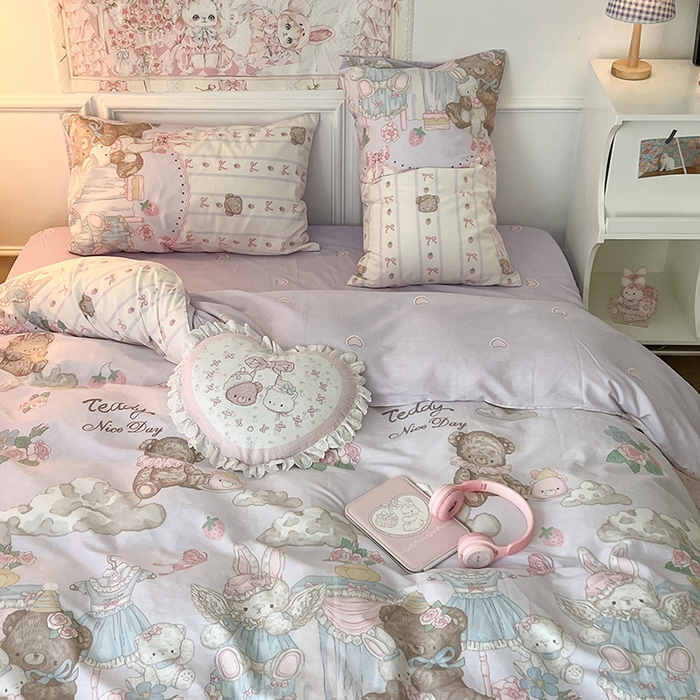 91家纺网 家纺一手货源 找家纺 昔可 2024新款13070全棉四件套系列（第三批） 小熊时光屋