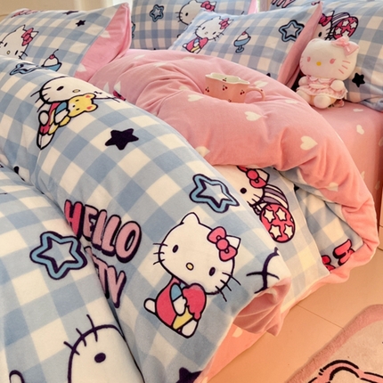 2024新款三丽鸥牛奶绒小版四件套 牛奶绒小版-幸运星KT猫