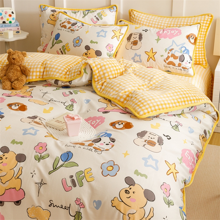 91家纺网 家纺一手货源 找家纺 红粉佳人 2025新款棉加绒印花四件套 欢乐狗