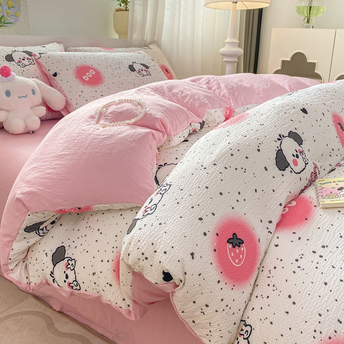 91家纺网 家纺一手货源 找家纺 悦织湾家纺 2025新款轻奢北欧风小清新印花水洗棉四件套 酷酷狗