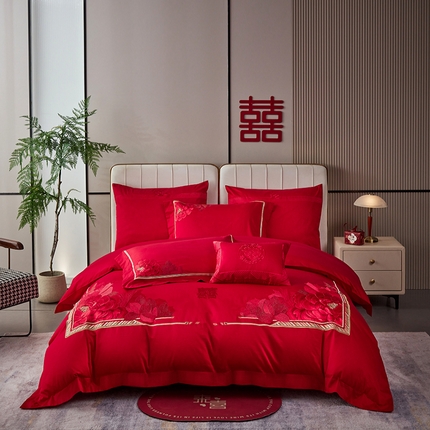 2025新款长绒棉长绒棉贡缎提花款新中式古典韵味精美刺绣婚庆四件套多件套 至爱