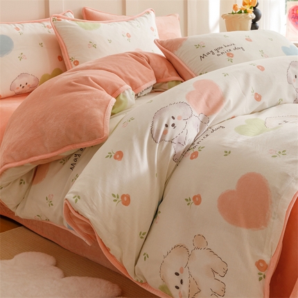 91家纺网 家纺一手货源 找家纺 (总）红粉佳人 2025新款棉加绒印花四件套