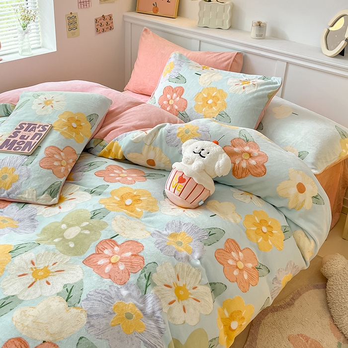 91家纺网 家纺一手货源 找家纺 （总）2024新款200g加厚防静电牛奶绒小清新四件套