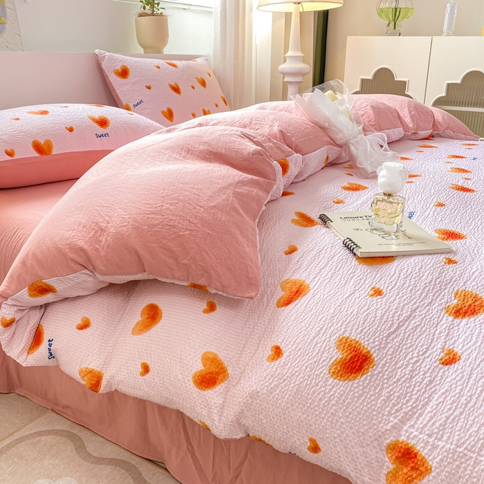 91家纺网 家纺一手货源 找家纺 悦织湾家纺 2025新款轻奢北欧风小清新印花水洗棉四件套 欢喜