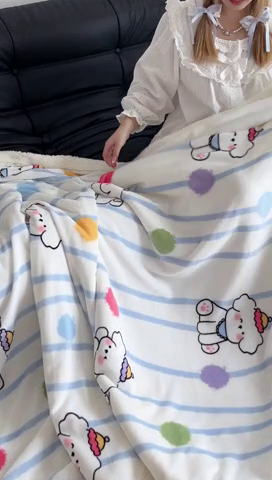 91家纺网 家纺一手货源 找家纺 昔可家纺 2024新款羊羔绒牛奶绒毛毯系列（三）-卡通系列 蓝波纹奶狗