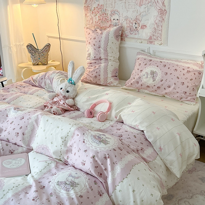 91家纺网 家纺一手货源 找家纺 昔可 2024新款13070全棉四件套系列（第三批） 梦游仙境兔