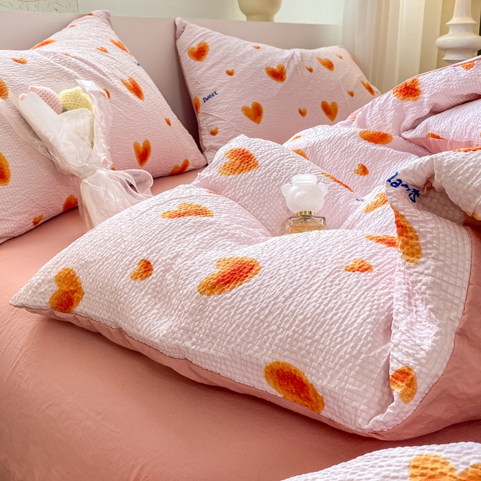 91家纺网 家纺一手货源 找家纺 悦织湾家纺 2025新款轻奢北欧风小清新印花水洗棉四件套 欢喜