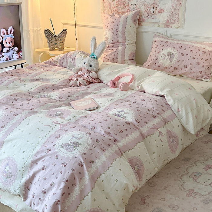 91家纺网 家纺一手货源 找家纺 昔可 2024新款13070全棉四件套系列（第三批） 梦游仙境兔