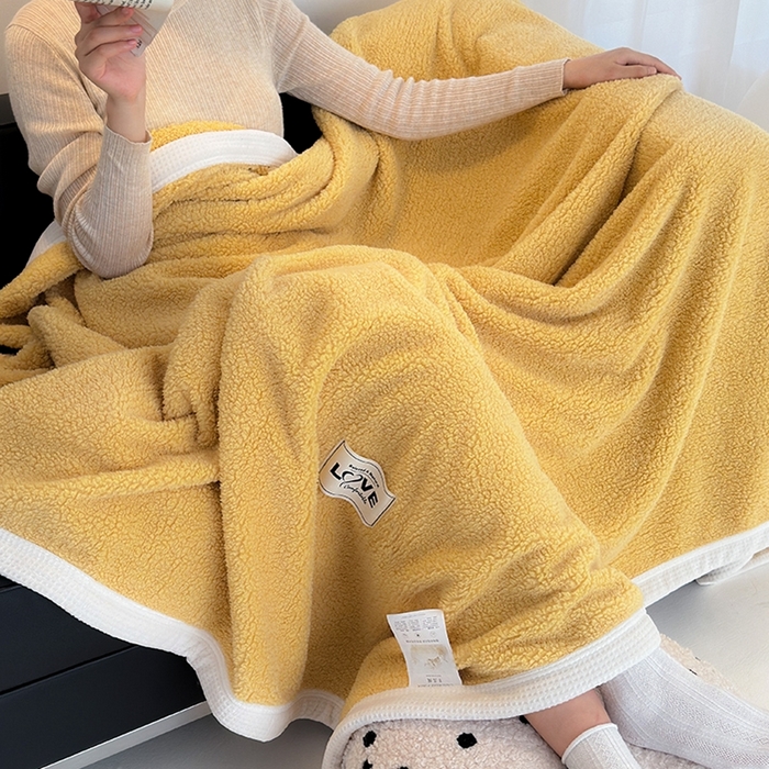 91家纺网 家纺一手货源 找家纺 沐棉 2024新款羊羔绒泰迪绒毛毯 柠檬黄