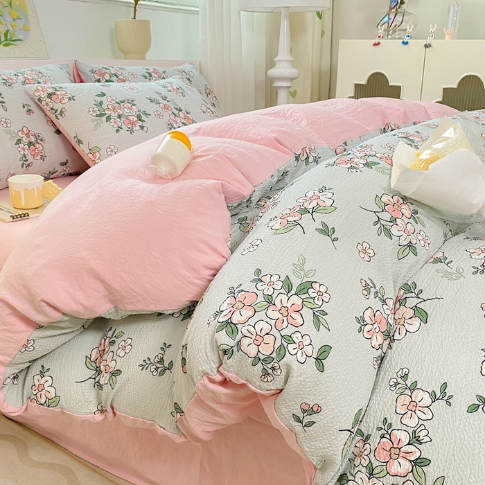 91家纺网 家纺一手货源 找家纺 悦织湾家纺 2025新款轻奢北欧风小清新印花水洗棉四件套 丁香花