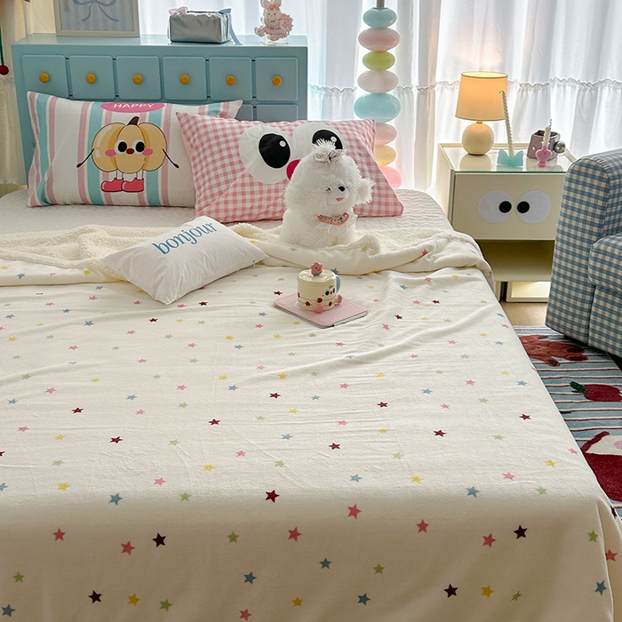 91家纺网 家纺一手货源 找家纺 昔可家纺 2024新款羊羔绒牛奶绒毛毯系列（三）-ins小清新系列 彩色小星星