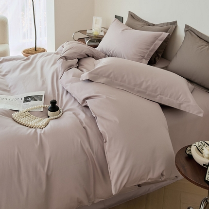 91家纺网 家纺一手货源 找家纺 EH家居 2024新款长绒棉拼色四件套系列--常规版 树莓灰紫