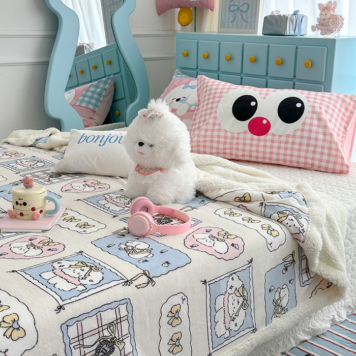 91家纺网 家纺一手货源 找家纺 昔可家纺 2024新款羊羔绒牛奶绒毛毯系列（三）-卡通系列 泡芙卷卷