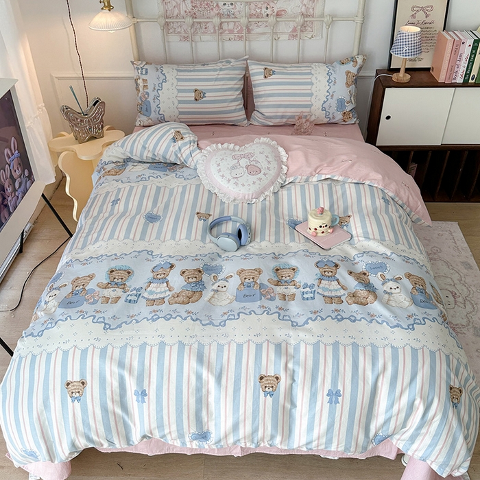 91家纺网 家纺一手货源 找家纺 昔可 2024新款13070全棉四件套系列（第三批） 洛可可小熊