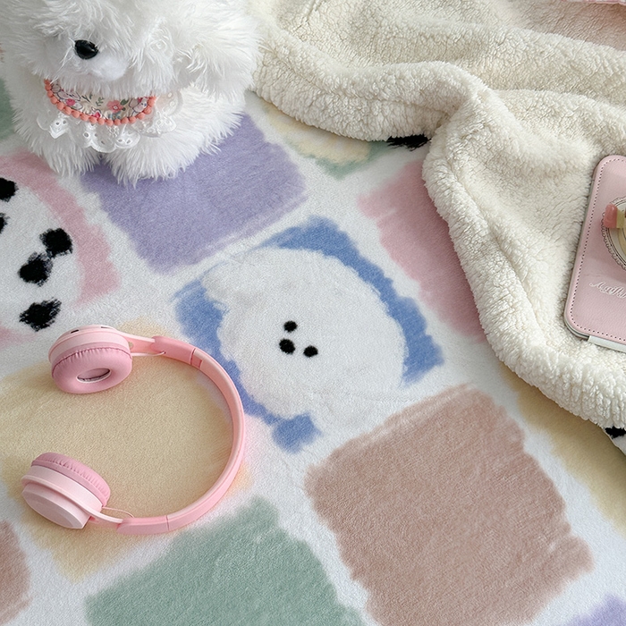 91家纺网 家纺一手货源 找家纺 昔可家纺 2024新款羊羔绒牛奶绒毛毯系列（三）-卡通系列 方块小狗