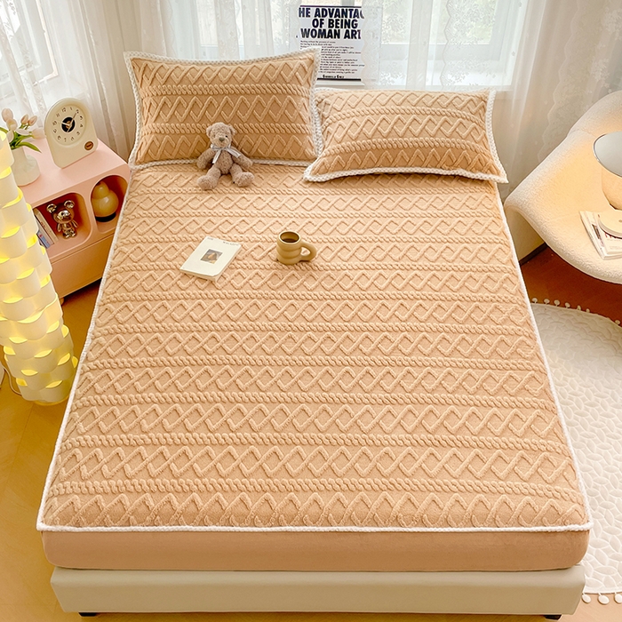 91家纺网 家纺一手货源 找家纺 梦舒羽 2025新款220克高克重塔芙绒床笠床垫保护套床单套床盖 优雅咖