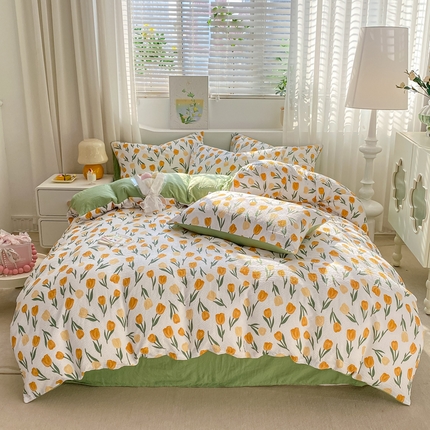 91家纺网 家纺一手货源 找家纺 （总）悦织湾家纺 2025新款轻奢北欧风小清新印花水洗棉四件套