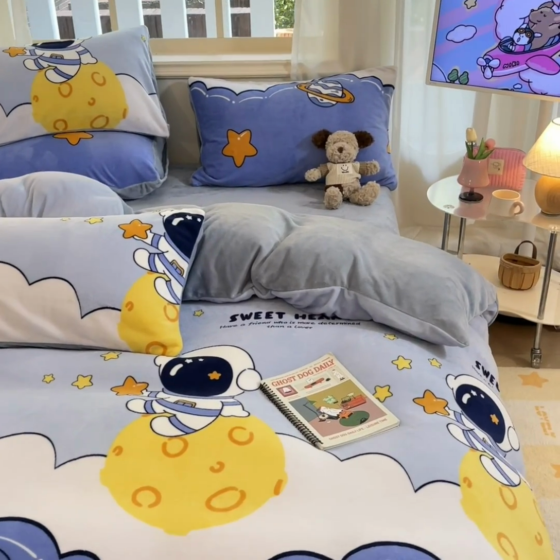 91家纺网 家纺一手货源 找家纺 （总）卡派 2024新款冬季亲肤透气牛奶绒印花四件套