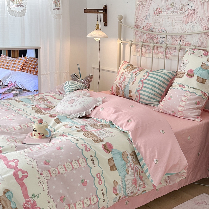 91家纺网 家纺一手货源 找家纺 昔可 2024新款13070全棉四件套系列（第三批） 熊熊茶话会