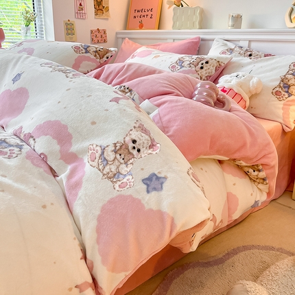 91家纺网 家纺一手货源 找家纺 （总）2024新款200g加厚防静电牛奶绒小清新四件套