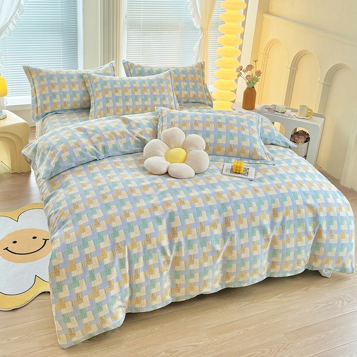 91家纺网 家纺一手货源 找家纺 优尚家纺 2025新款全棉磨毛纯棉喷气印花清新轻奢款四件套 清新款-林间织梦