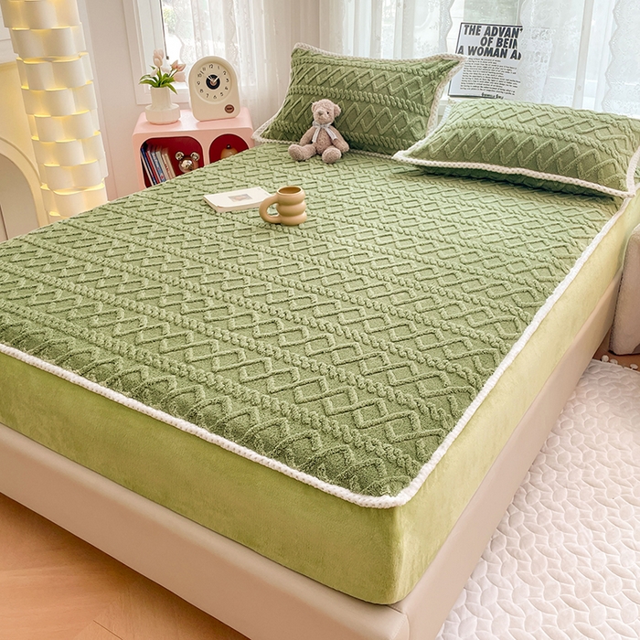 91家纺网 家纺一手货源 找家纺 梦舒羽 2025新款220克高克重塔芙绒床笠床垫保护套床单套床盖 茶绿色