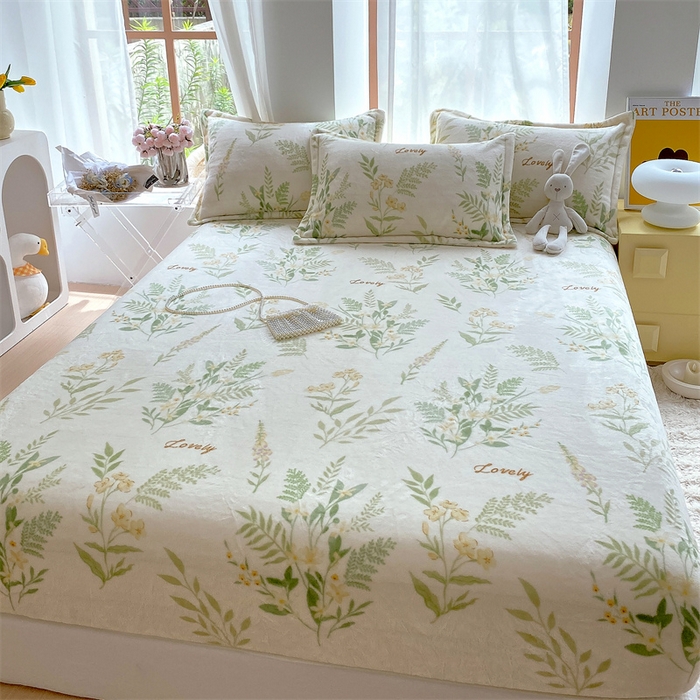 91家纺网 家纺一手货源 找家纺 凯儿家纺  2024新款加厚高克重印花系列单床笠 花叶漫舞