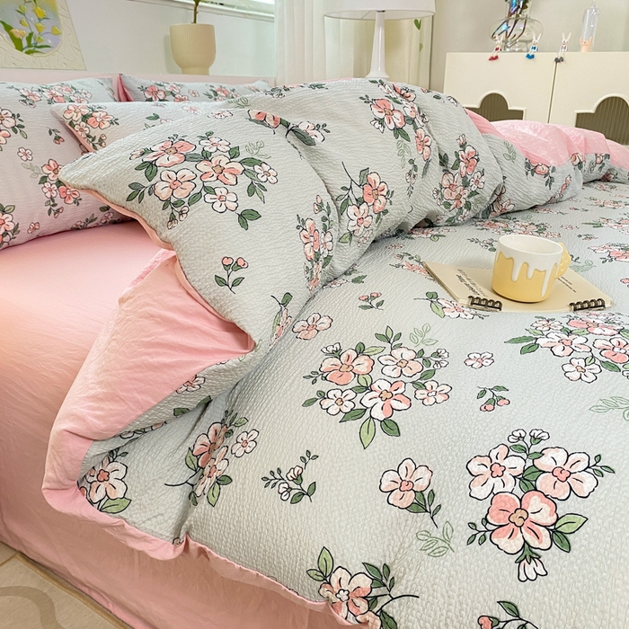 91家纺网 家纺一手货源 找家纺 悦织湾家纺 2025新款轻奢北欧风小清新印花水洗棉四件套 丁香花