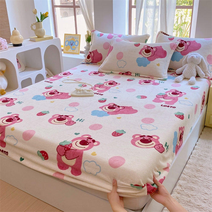 91家纺网 家纺一手货源 找家纺 凯儿家纺  2024新款加厚高克重印花系列单床笠 萌萌熊宝