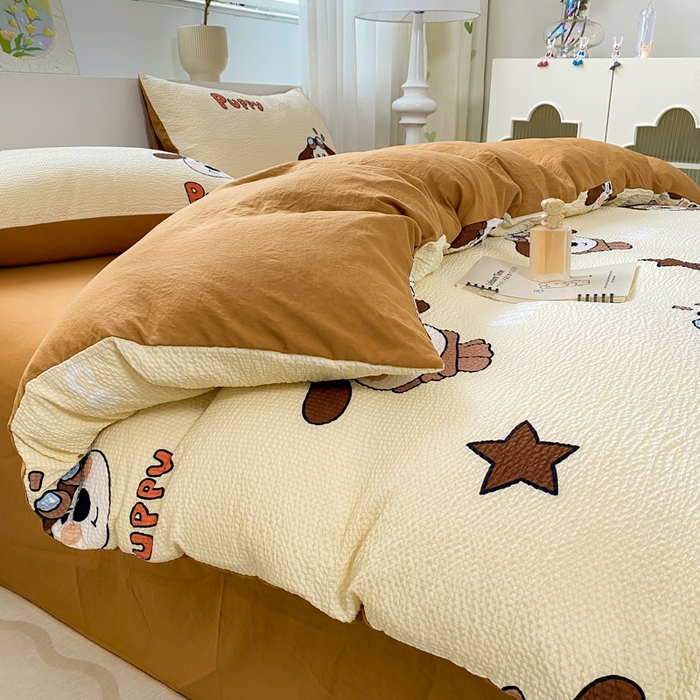 91家纺网 家纺一手货源 找家纺 悦织湾家纺 2025新款轻奢北欧风小清新印花水洗棉四件套 飞行狗