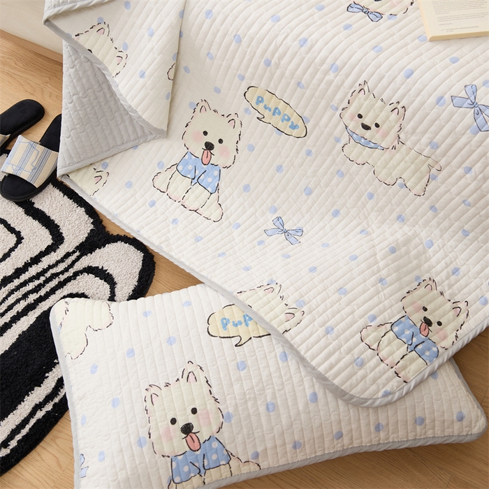 91家纺网 家纺一手货源 找家纺 美优兰 2025春款全棉单面高温砂洗床盖 小奶狗