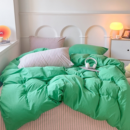 （总）千朵 2024新款ins风多巴胺撞色条纹全棉水洗棉四件套-可乐系列