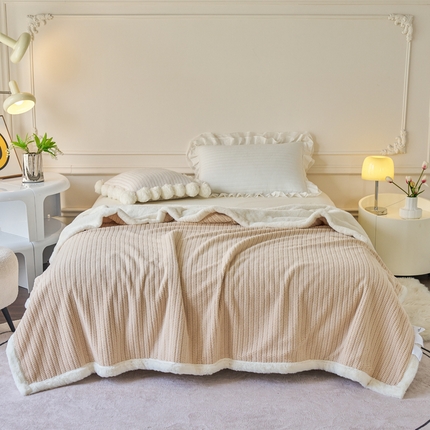 91家纺网 家纺一手货源 找家纺 （总）畅畅家纺 2024新款A面编织绒B面兔毛绒纯色毛毯