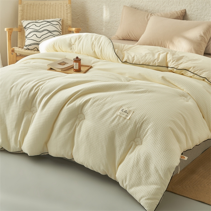 91家纺网 家纺一手货源 找家纺 2024新款b类纯棉华夫格提花100%新疆棉花冬被 风格二 华夫格棉花被-奶白