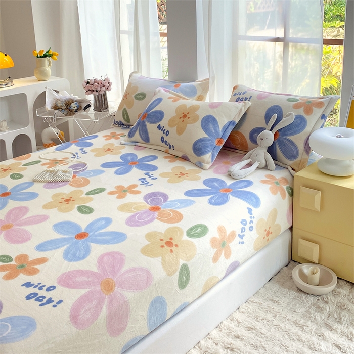 91家纺网 家纺一手货源 找家纺 凯儿家纺  2024新款加厚高克重印花系列单床笠 花香油彩