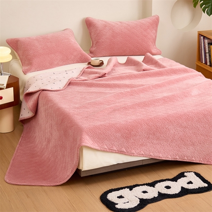 美优兰 2025秋冬新款棉加绒床盖单品床盖三件套 棉加绒粉色