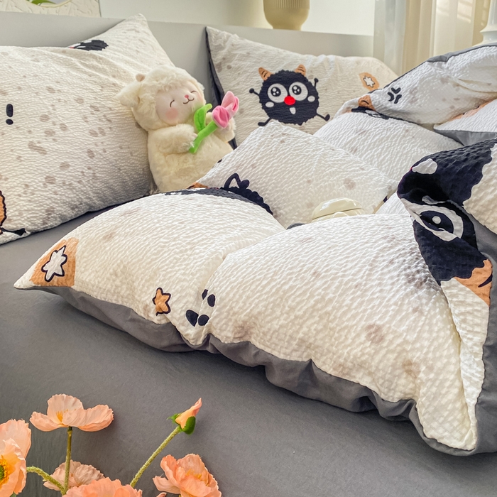 91家纺网 家纺一手货源 找家纺 悦织湾家纺 2025新款轻奢北欧风小清新印花水洗棉四件套 煤球宝宝