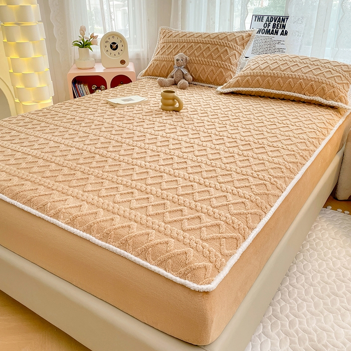 91家纺网 家纺一手货源 找家纺 梦舒羽 2025新款220克高克重塔芙绒床笠床垫保护套床单套床盖 优雅咖