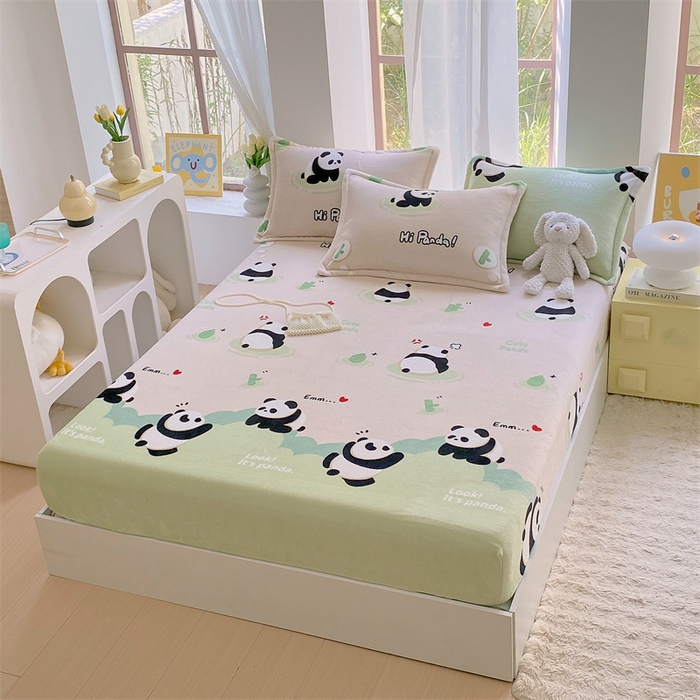 91家纺网 家纺一手货源 找家纺 凯儿家纺  2024新款加厚高克重印花系列单床笠 熊猫宝贝