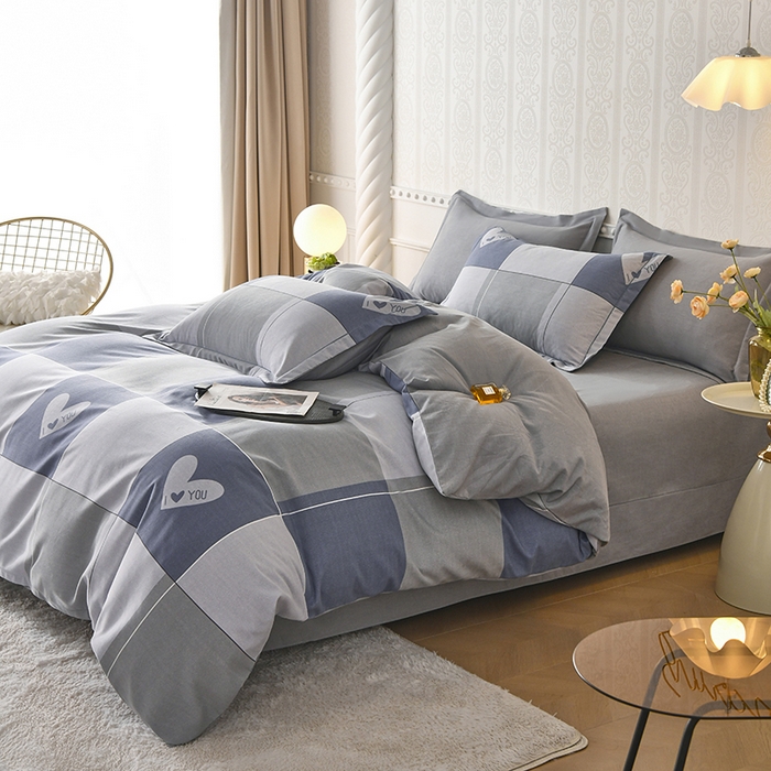 91家纺网 家纺一手货源 找家纺 优尚家纺 2025新款全棉磨毛纯棉喷气印花清新轻奢款四件套 轻奢款-蓝梦心格