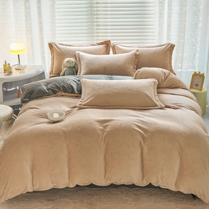 91家纺网 家纺一手货源 找家纺 【91特价】慕晨 加厚牛奶绒纯色拼色四件套（花型随机发货）