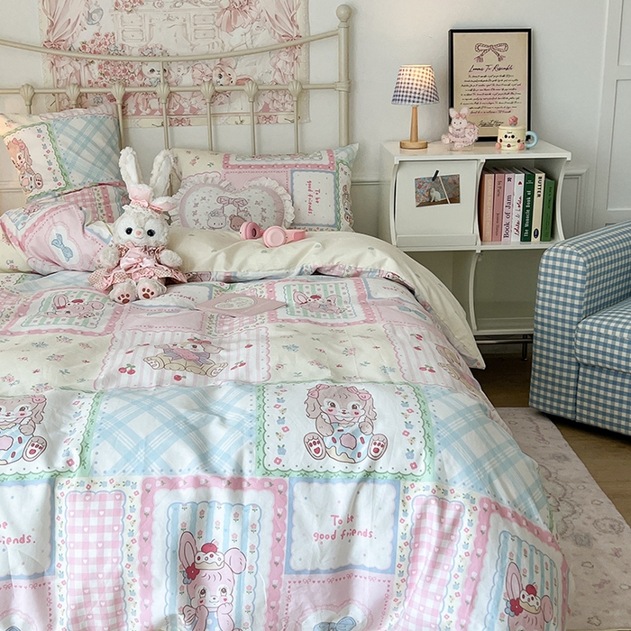 91家纺网 家纺一手货源 找家纺 昔可 2024新款13070全棉四件套系列（第三批） 饼饼小兔