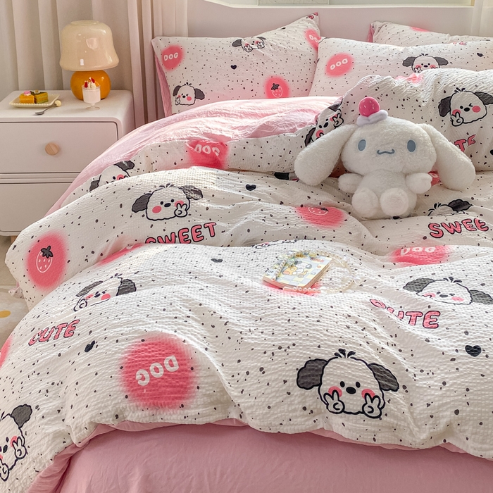 91家纺网 家纺一手货源 找家纺 悦织湾家纺 2025新款轻奢北欧风小清新印花水洗棉四件套 酷酷狗