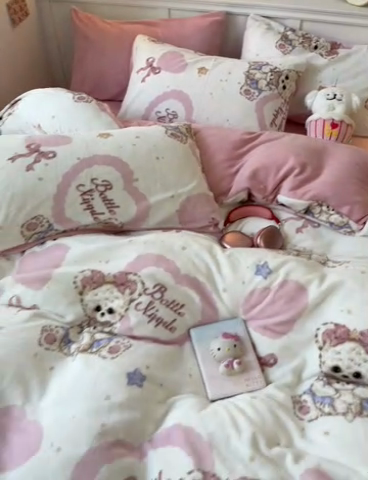 91家纺网 家纺一手货源 找家纺 2024新款200g加厚防静电牛奶绒小清新四件套 绒-木偶熊