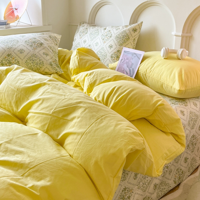 91家纺网 家纺一手货源 找家纺 千朵 2024新款全棉水洗棉混搭双拼四件套 若兮黄