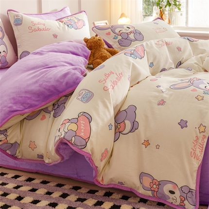 红粉佳人 2025新款棉加绒印花四件套 兔公主