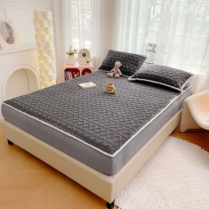 91家纺网 家纺一手货源 找家纺 梦舒羽 2025新款220克高克重塔芙绒床笠床垫保护套床单套床盖 至尊灰