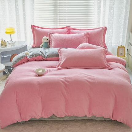 91家纺网 家纺一手货源 找家纺 【91特价】慕晨 加厚牛奶绒纯色拼色四件套（花型随机发货）