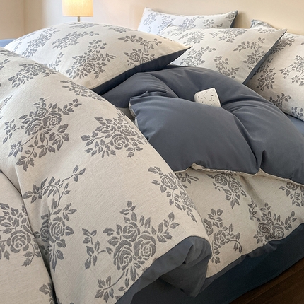 91家纺网 家纺一手货源 找家纺 （总）蓝邻家纺 2025新款色织三层纱磨毛四件套系列