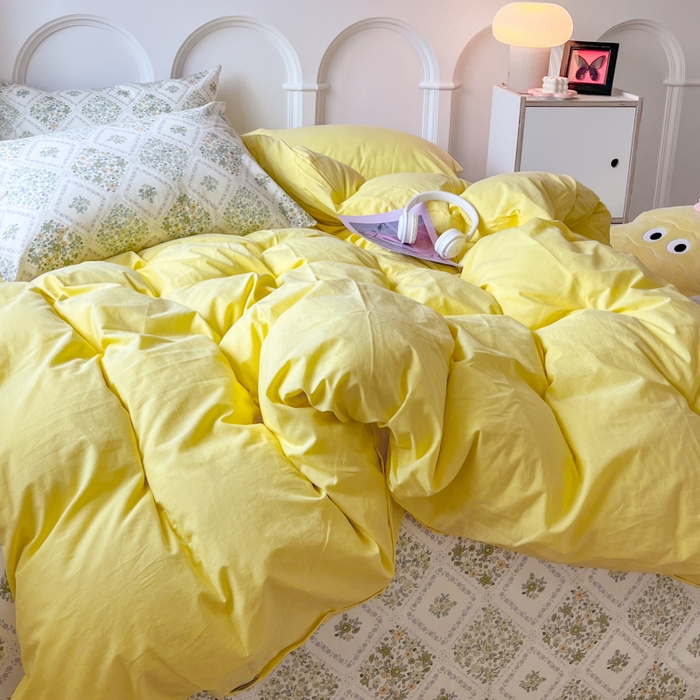 91家纺网 家纺一手货源 找家纺 千朵 2024新款全棉水洗棉混搭双拼四件套 若兮黄